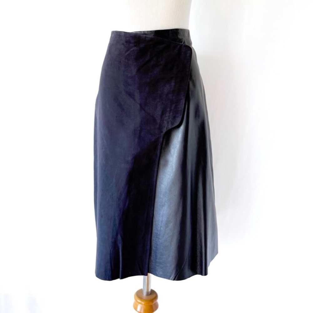 Dark Blue Leather and Suede Wrap Skirt, 31" waist Medium Large